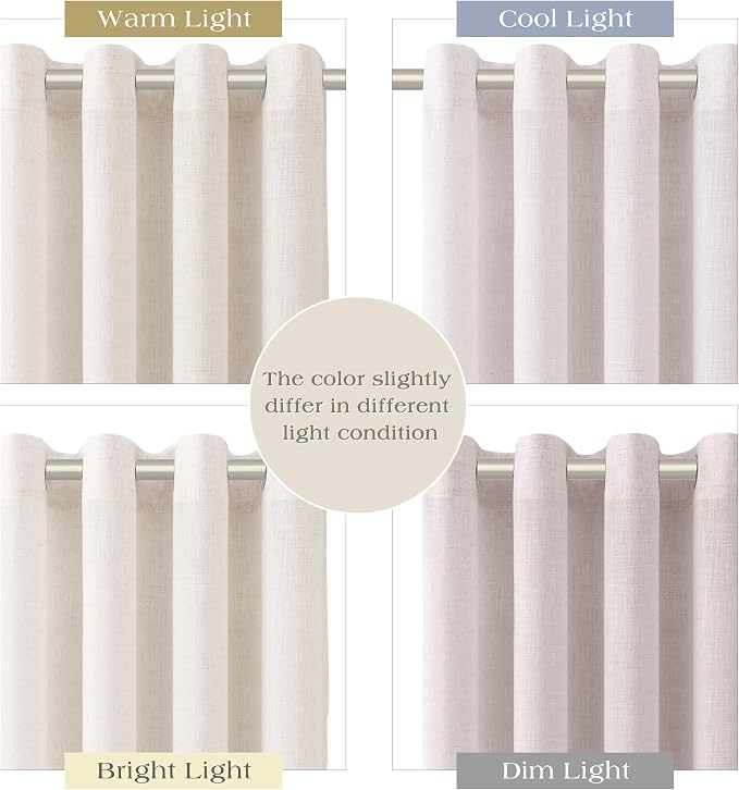 Beige Linen Curtains 84 Inch Length for Living Room 2 Panels Semi Sheer Light Filtering Linen Drapes for Bedroom Window Cloth Textured Cozy Lightweight Farmhouse Boho Curtain Apricot White 52x84