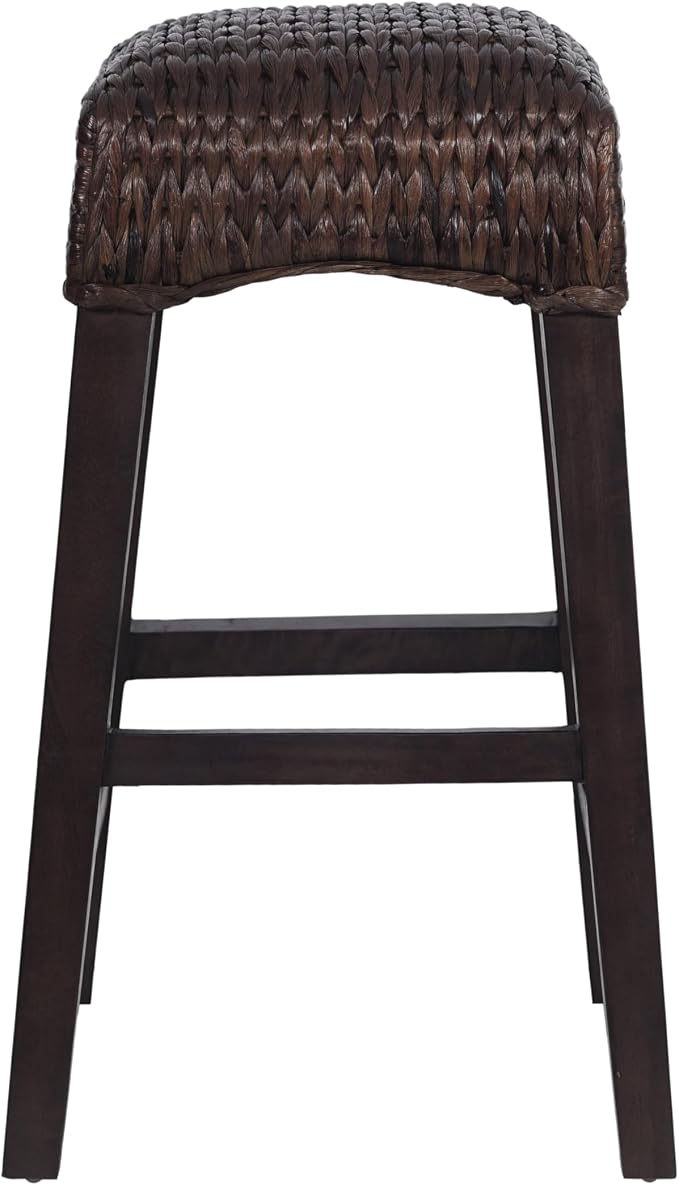 JONATHAN Y Maui Coastal Woven Water Hyacinth Counter Stool, Mango Wood Frame, 26" Backless Counter Stool for Kitchen Island with Integrated Footrest, Fully Assembled, Coastal, Dark Brown CSL1101C