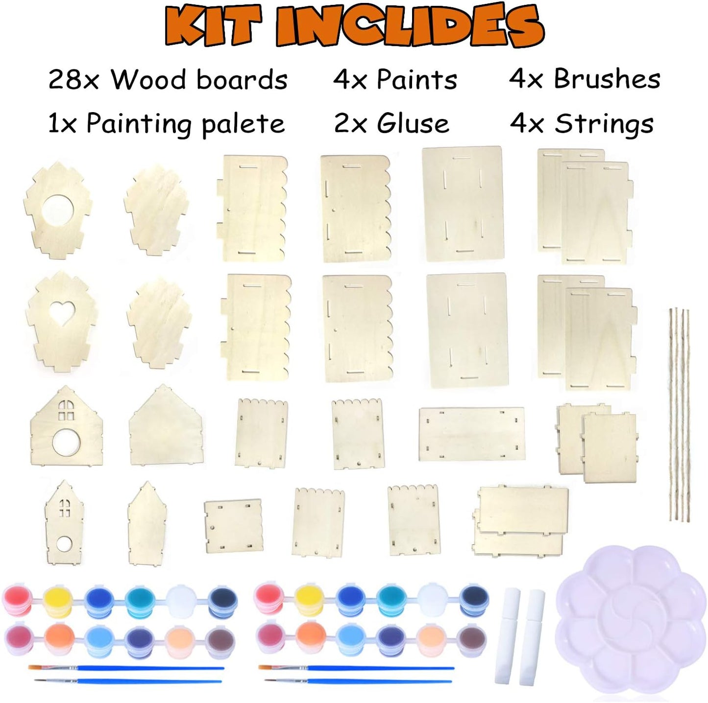 hapray 4 Pack Bird House Crafts for Kids Ages 5-8 8-12, Buildable DIY Birdhouse Kit for Children to Build, Summer Arts and Craft Projects with Paint, 3+ Boy Girl Gift for Halloween Christmas