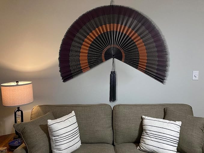 ChumDecor Japanese Wall Fan Decor, Large Bamboo Fan Wall Art, Boho Hanging Headboard Decor, 60 Inch