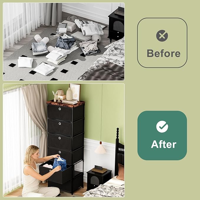 LUKYTOWER Fabric Storage Drawers and Chest of Drawers, Beautiful Small Dresser with Drawers, Sturdy 6 Drawer Dresser for Closet Dorm,Drawer Unit for Toys,Yarns