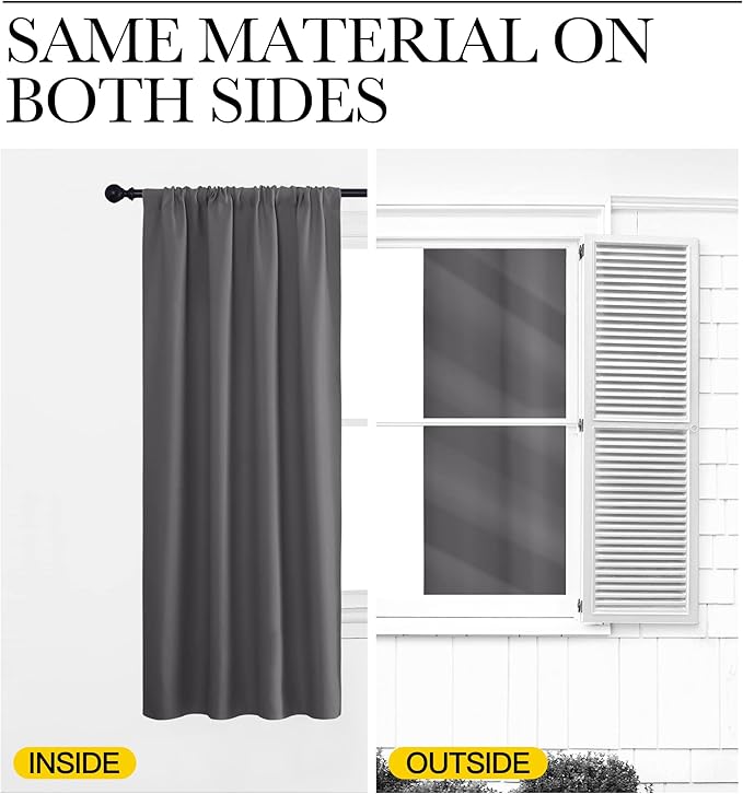 NICETOWN Blackout Curtain Panels for Window - Thermal Insulated Rod Pocket Blackout Drapes/Draperies for Dining Room (2 Panels, W70 x L63 inches, Grey)