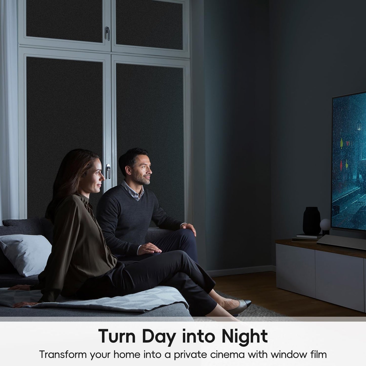 DUOFIRE Blackout Window Film - Sun Blocking White Black Privacy Film, Non-Adhesive Static Cling, Removable Anti-Glare Tint for Day Sleep, Home, Office (23.6 x 78.7 in)