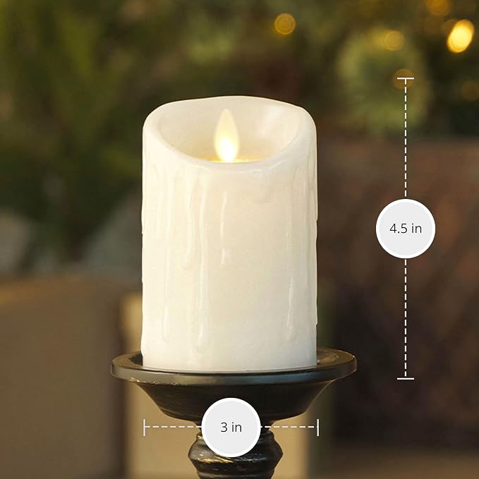 Luminara Wax Drip Flameless LED Candle, White 3" x 4.5", Timer Function, Real Wax Pillar, Battery Operated Unscented Safe, Long-Lasting