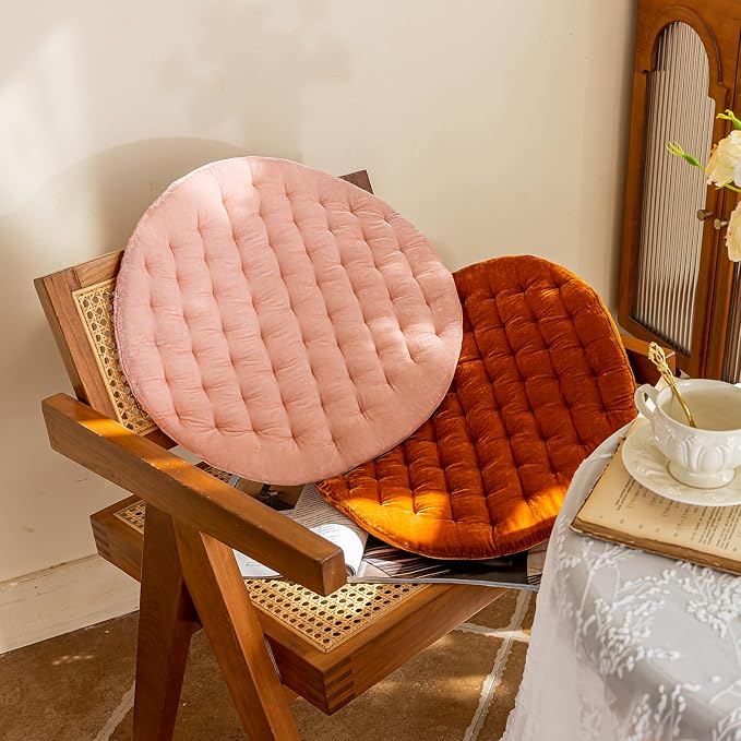 vctops Luxury Velvet Chair Pad Seat Cushion Soft and Comfy Chair Cushion Solid Color Round Seat Pad Cushion for Kitchen Dining Office Chair (Pink,17"x17")