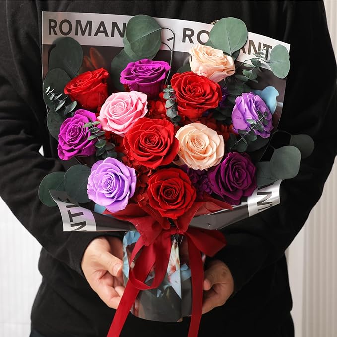 Lovenfold Flowers for Delivery Birthday Flowers Gift for Her,Preserved Flowers Bouquet 12 Roses Mixed Bouquet,Rose Gifts for Women Mom Grandma(Mixed 12 Red Roses)