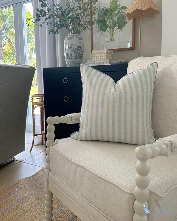 Jillien Harbor Throw Pillow for Home Harvey Striped Style Pillow Cover Coastal Grandmillennial Pillow Cover 20" x 20" Grandmillennial Home Decor Coastal Home Decor