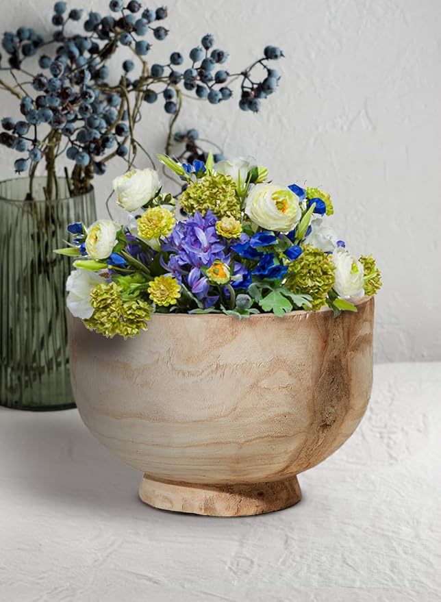 Serene Spaces Living 11" Paulownia Wood Round Bowl, Handmade Wooden Decorative Bowl Fruit Basket for Décor, Parties, Wedding Centerpiece, Floral Arrangements, 7" Tall and 11" Diameter, Pack of 6