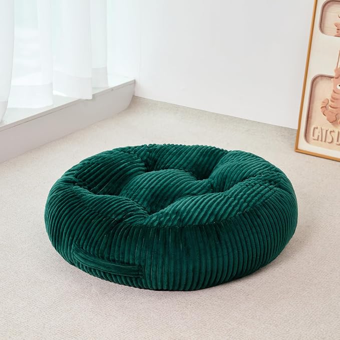 Round Floor Pillow, 6-Inch Thick Meditation Floor Cushion with PP Cotton Filling, Soft Corduroy Boho Floor Seating for Living Room, Bedroom, 22 x 22 Inches (Dark Green, 1 Pack)