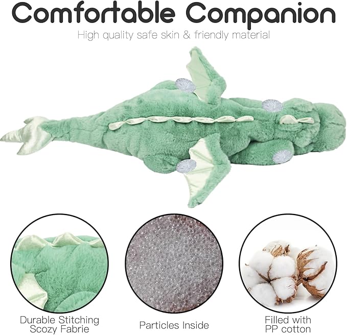 ARELUX Large 36in Cute Dragon Stuffed Animals Plush Toy,Soft Green Pterosaur Plushie Giant Fuzzy Dinosaur Pillow Plushies with Wings Cuddly for Friends Family Member