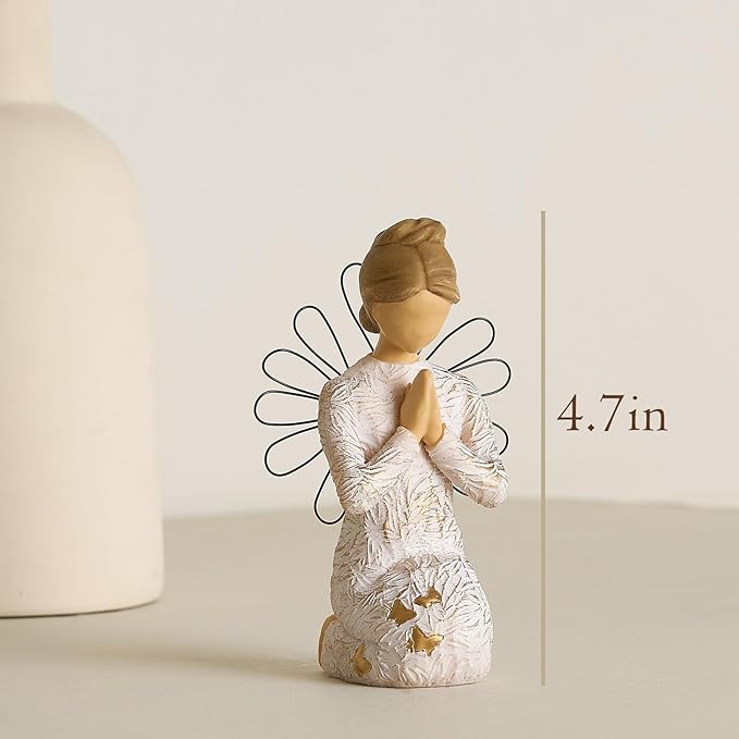 NAN ZAI NAN FANG Sympathy Angel Figurines for Loss of Loved Ones Angel Statues Home Decor Serenity Prayer Gifts for Women Resin Sculpted Hand-Painted Figure Bereavement Gift Praying Hands Statue