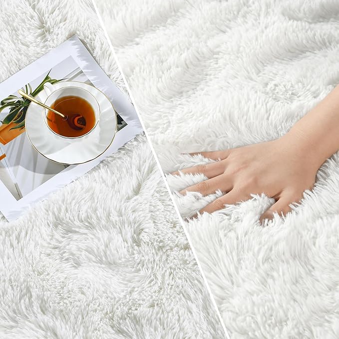Deerhoo Large Shag Area Rugs 5 x 8, Plush Fuzzy Rugs for Living Room, Ultra Soft Fluffy Furry Rug for Bedroom, Indoor Carpet Nursery Rugs for Kids Room Home Decor, White