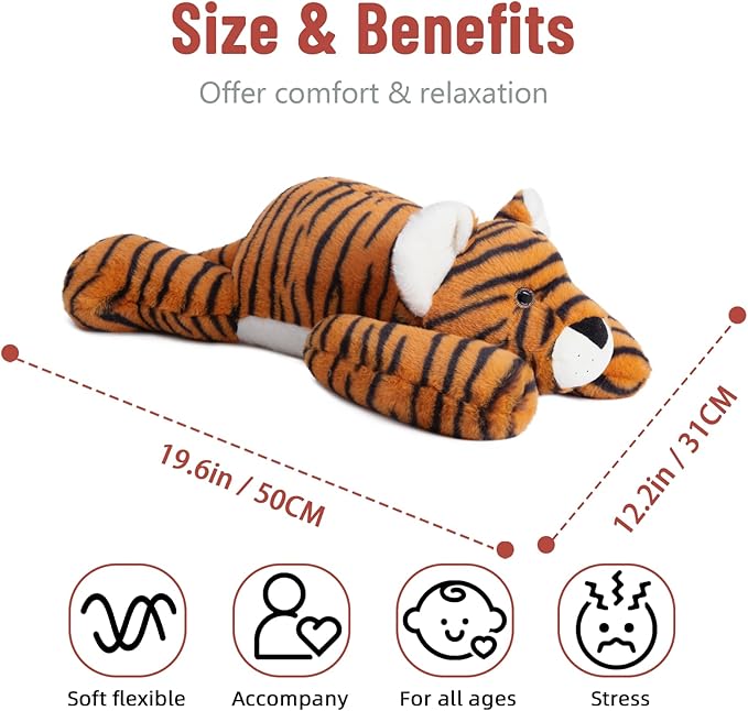 Niuniu Daddy 20" | 3.3 Pound Tiger Weighted Stuffed Animals for Adults, Stuffed Tiger Plush Toy for Toddler Teens Kids, Large Fluffy Plushy Pillow with Soft Fur for Present Christmas Birthday