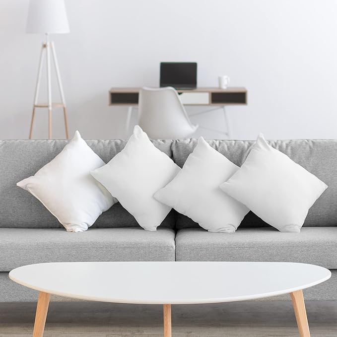 Acanva 20x20 Throw Pillow Inserts Set of 4, Premium Polyester Fiber Fill Square Sham Stuffer Cushion for Sofa, Bed, Couch and Chair, Machine Washable, White