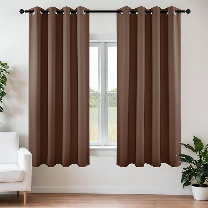 Joydeco Blackout Curtains 54 Inch Length 2 Panels Set, Thermal Insulated Long Curtains& Drapes 2 Burg, Room Darkening Grommet Drapes for Living Room Bedroom Window (W52 x L54 Inch, Brown)