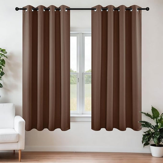 Joydeco Blackout Curtains 45 inch Length 2 Panels Set, Thermal Insulated Long Curtains & Drapes 2 Burg, Room Darkening Grommet Drapes for Bedroom Living Room Windows (W52 x L45 Inch, Brown)