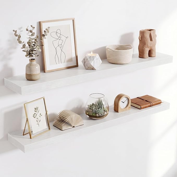 Acovy 40in Long Floating Shelves for Wall Set of 2, Wood Wall Shelves for Bathroom Bedroom Kitchen Living Room Laundry Room, Modern Floating Shelf for Home Decor