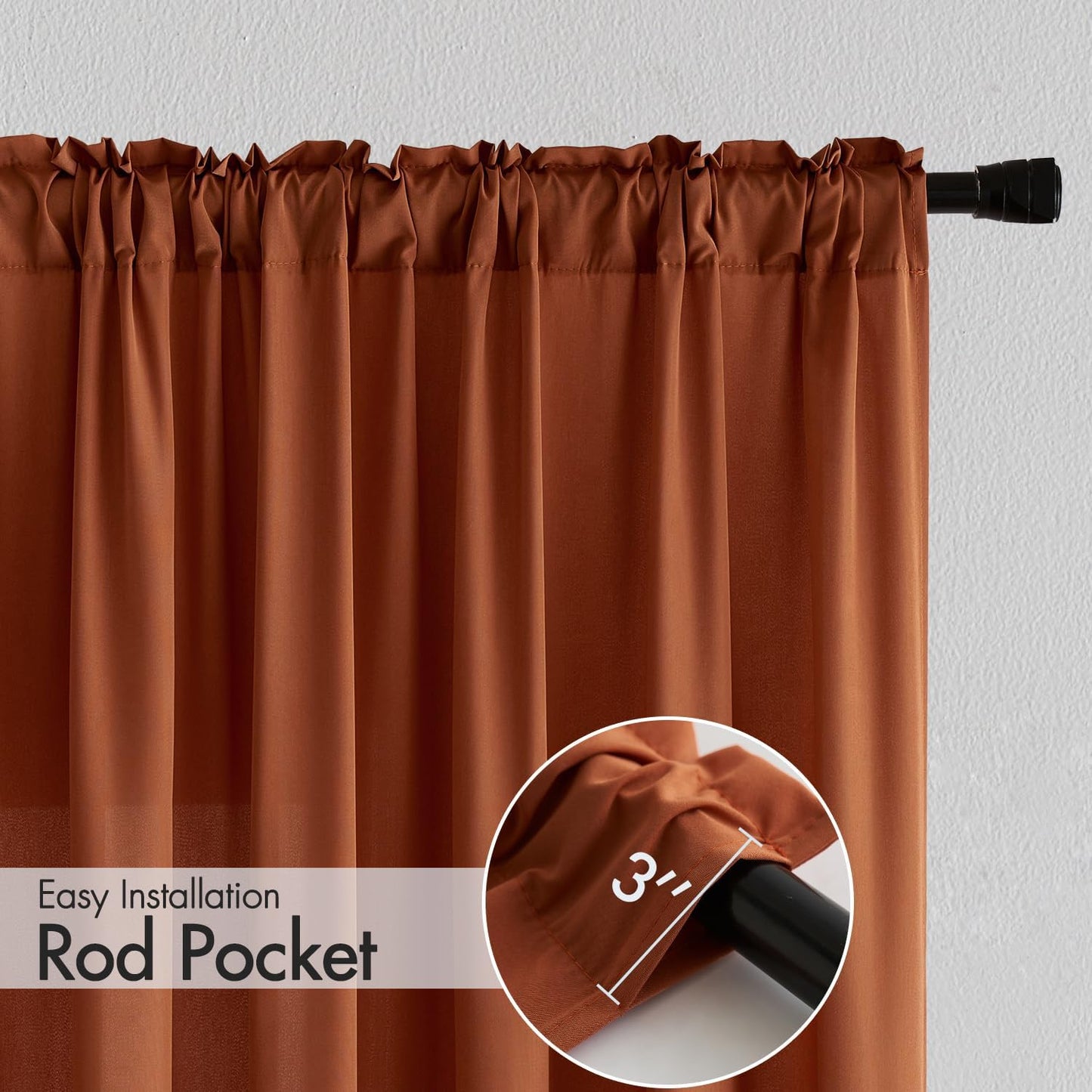 MIULEE Terracotta Privacy Sheer Curtains That Let Light in 72 Inches Long Non-See-Through Semi Sheer Curtain Light Filtering Window Curtains Drapes for Living Room Bedroom 2 Panels Set 42 X 72