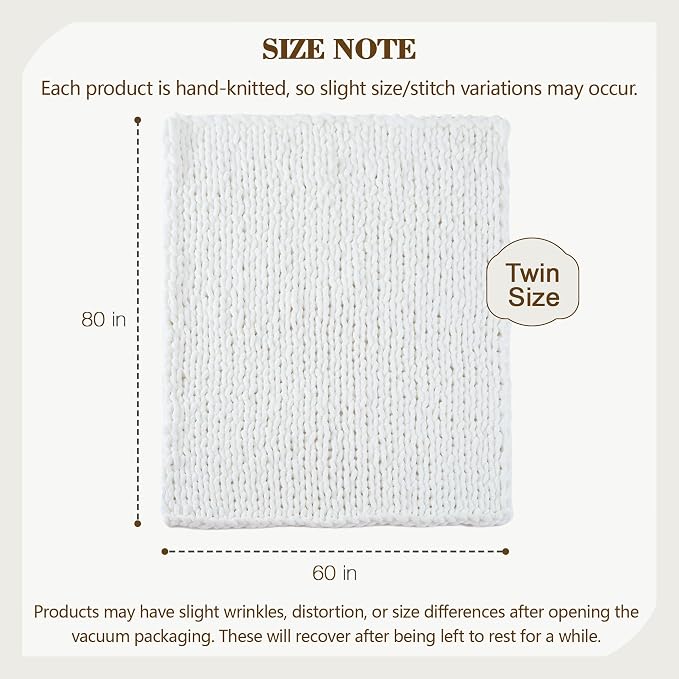Carriediosa Chunky Knit Throw Blanket 60" X 80" Twin, 100% Hand Made Large Chenille Loop Yarn Soft Fluffy Throws for Couch Sofa Bed, Big Crochet Cozy Heavy Thick Cable Woven Blankets, Snow White