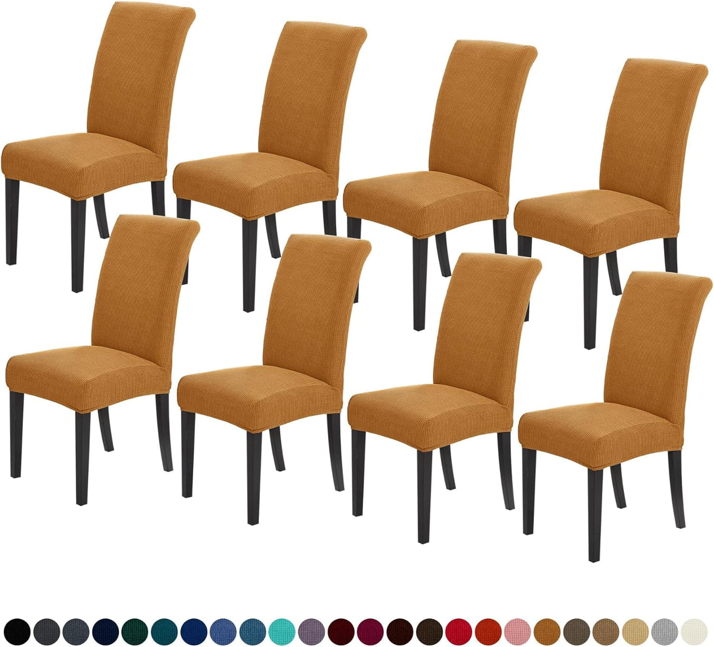 Joccun Chair Covers for Dining Room Set of 8, Dining Chair Slipcovers Stretch Dining Room Chair Covers Seat Protector,Washable Parsons Chair Cover for Home,Hotel,Banquet(Gold,8 Pack)