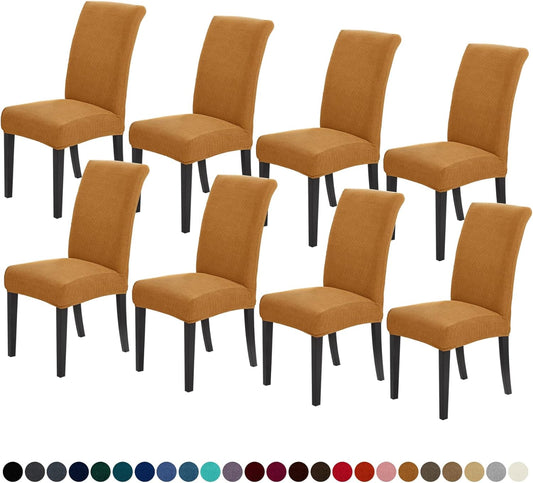 Joccun Chair Covers for Dining Room Set of 8, Dining Chair Slipcovers Stretch Dining Room Chair Covers Seat Protector,Washable Parsons Chair Cover for Home,Hotel,Banquet(Gold,8 Pack)