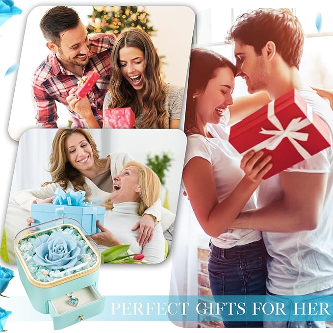 Beferr Gifts for Mom Preserved Real Rose with Necklace Eternal Roses Forever Flowers for Delivery Christmas Anniversary Birthday Mothers Day Flower Gifts for Women Her Grandma Wife Daughter Girlfriend