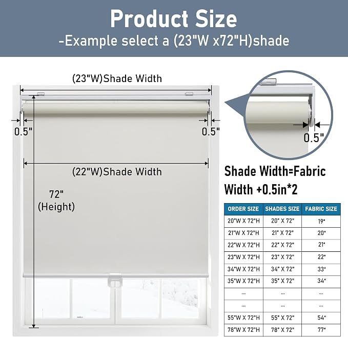 AOSKY Cordless Roller Shades Blackout Blinds for Windows Room Darkening Rolled Up Shades with Spring System, UV Protection Window Shades Door Blinds for Home and Office (32" W x 72" H, Ivory)