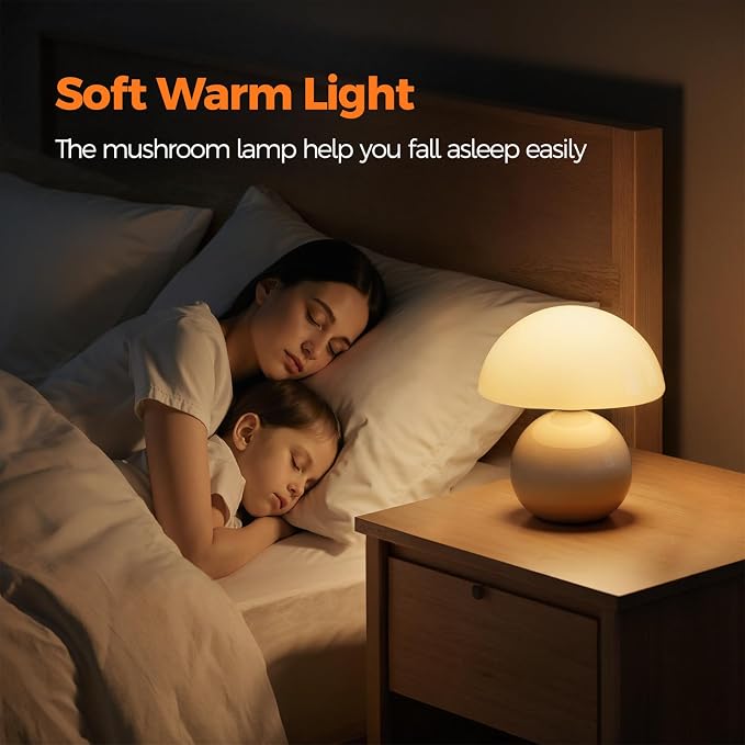 NIORSUN Wireless Mushroom Lamp Set of 2,Table Lamp for Bedroom, Portables Cordless Lamps,Wireless Light,Bedside Table Lamp for Living Room,Mini Mushroom 5200mAh Battery Operated Lamps Modern (White)