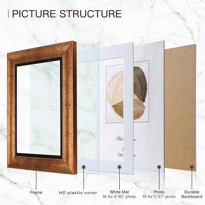 XUANLUO 5x7 Picture Frames Set of 4 Rustic Retro Photo Frame with HD Plastic Cover for Wall Mount and Tabletop Display Family Friends Wedding Gift