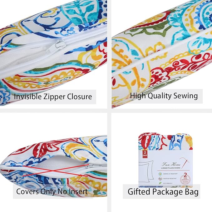 Waterproof Outdoor Lumbar Pillow Covers Set of 2,Home Decor for Garden Patio Furniture,Couch,Sofa 12"x20" Inch Decorative Pillows Cover Only,NO Insert(Phoenix)