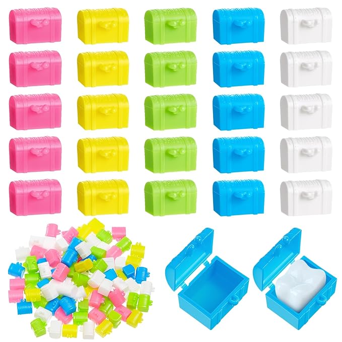 Pinkunn 100 Pcs Plastic Tooth Holder Boxes Tooth Fairy Box for Kids Colorful 0.8 x 0.6 x 0.6 Mini Treasure Chest for Boy Girl Lost Teeth Keepsake Dentist Theme Party Supplies Goodie Bag Filler