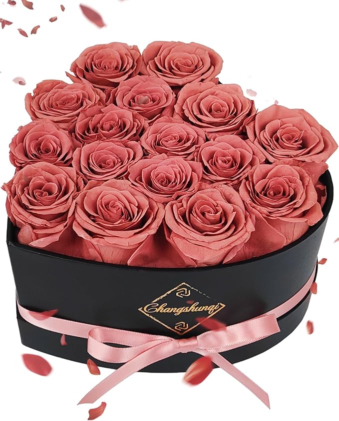 Changshunqi 16 Flowers Forever Preserved Roses in Heart Box, Preserved Flowers Womens Birthday Gifts for Women Mothers Rose Gift for Her Romantic Eternal Real Rose for Women Mom Wife