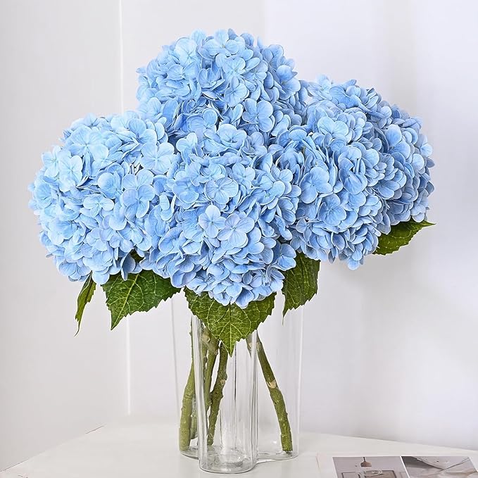 MARTINE MALL 5Pcs 21in Hydrangea Artificial Flowers, Latex Real Touch Hydrangeas Lifelike Large Hydrangea Flowers for Home Decor Party Arrangements Wedding Bouquets Centerpieces (Blue)