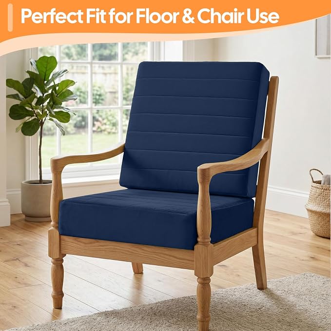 MeMoreCool Square Floor Pillow for Adults and Kids, Large Meditation Cushion with Thick Foam and Washable Tufted Cover, 24-Inch Navy Seat for Yoga and Sitting