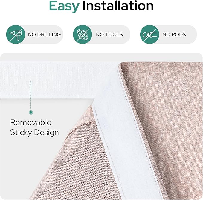 HOMEIDEAS 100% Blush Pink Linen Blackout French Door Curtains, Privacy Door Window Curtains, 34 X 68 Inch Room Darkening Blinds, Thermal Insulated Shades for Bedroom, 1 Panel