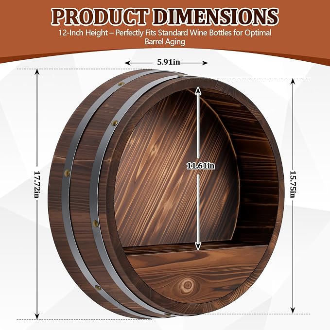 Colingmill 17.7 x 5.9 in Whiskey Barrel Shelf Rustic Wall Mounted Bourbon Wooden Floating Hand Wine Rack Oak Barrel Wine Bottle Holder Display Stand Vintage Bar Home Decor(Dark Brown)