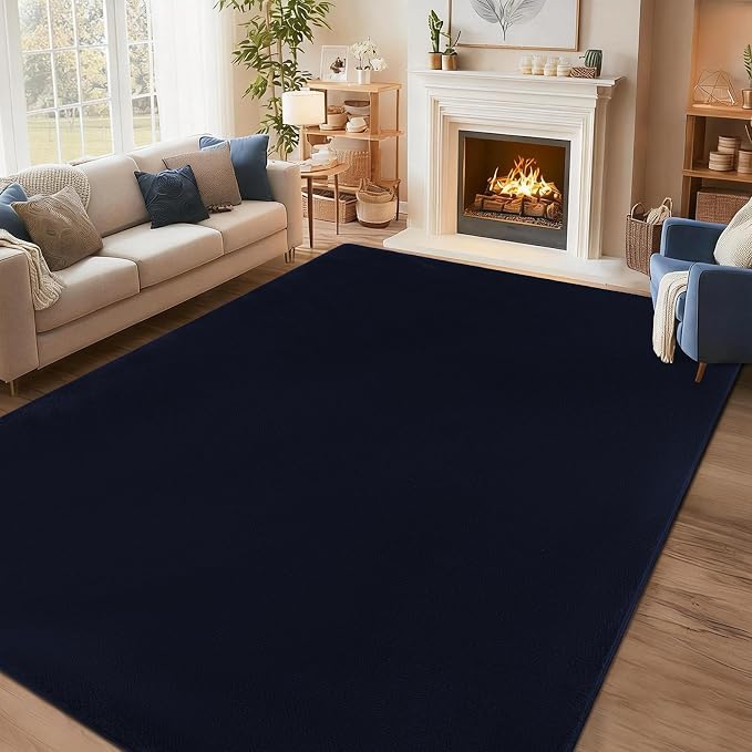 qulint Modern Rug for Living Room Bedroom 5x8, Navy Blue Kid Room Rug Soft Washable Thickened Memory-Foam Indoor Rug, Minimalist Solid Non Slip Carpet for Nursery Office Dorm Home Decor