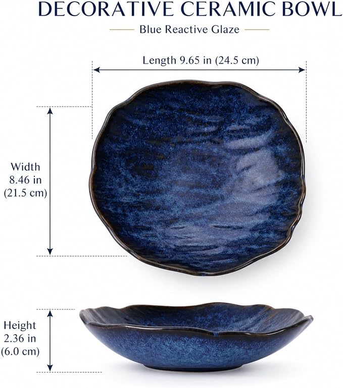 Blue Ceramic Decorative Bowl, Navy Blue Centerpiece Bowl for Coffee Table