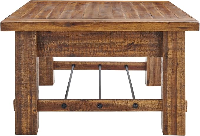 Alaterre Furniture Durango Solid Wood Coffee Table with Metal Storage Shelf | 48-Inch, Rustic Industrial Living Room Table, Metal Accent, Rustic Natural Grain Lacquer Finish