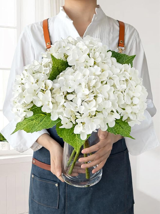 JINWOE Hydrangea Artificial Flowers, 4Pcs 20" Ivory White Lifelike Latex Silk Real Touch Faux Hydrangea Flowers, Artificial Hydrangeas Bouquet for Wedding Centerpieces Tables Party Home
