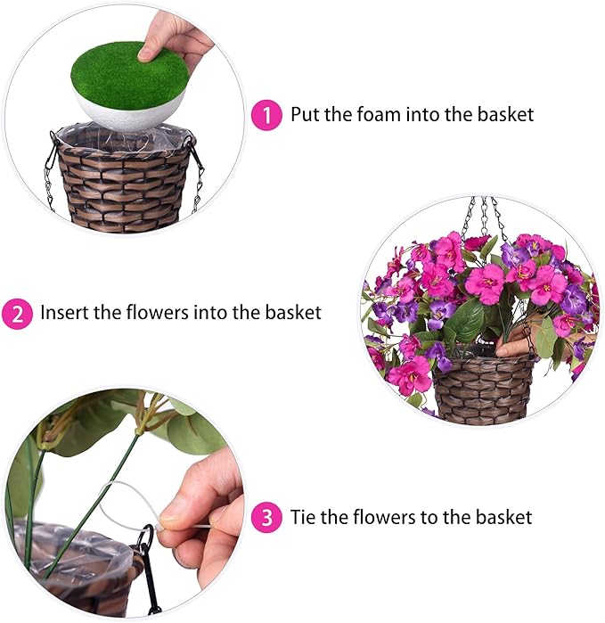 Artificial Fake Hanging Hibiscus Flowers Plants Baskets for Outdoor Outside Spring Summer Decoration, Faux Silk Hibiscus Long Vines in Planter UV Resistant Realistic Flowers (PurpleDarkPurple)