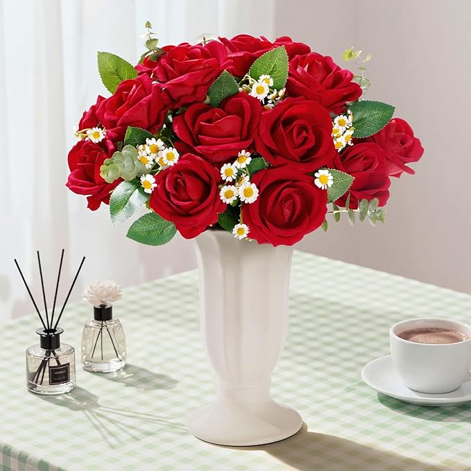 Lifewit Classic Red Artificial Roses Flowers, Faux Long Stem Silk Roses Bulky for DIY Wedding Bouquets Decoration, Centerpieces Arrangements, Velentine,12 Pcs