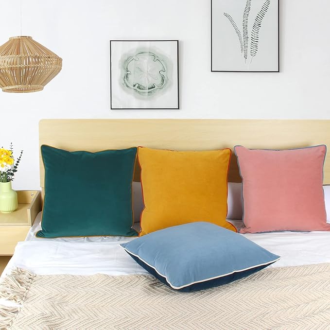 Btyrle Velvet Throw Pillow Covers 22x22 Inch Set of 4 Decorative Velour Pillowcases Modern Double-Colored Cushion Covers for Sofa Couch, Cold