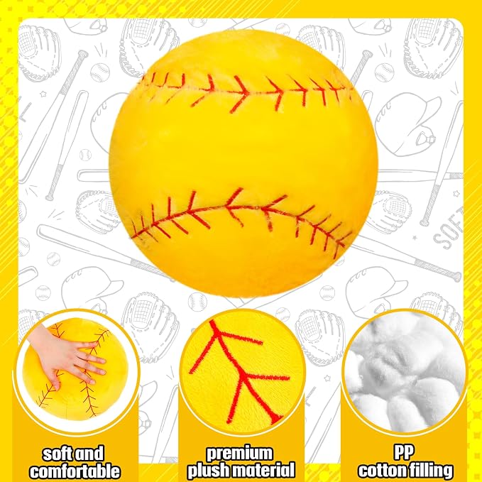 Gerrii 4 Pcs Softball 3D Sports Pillow Fluffy Plush Stuffed Throw Pillow Sport Theme Plush Stuffed Cushion Gift Decor (Softball)