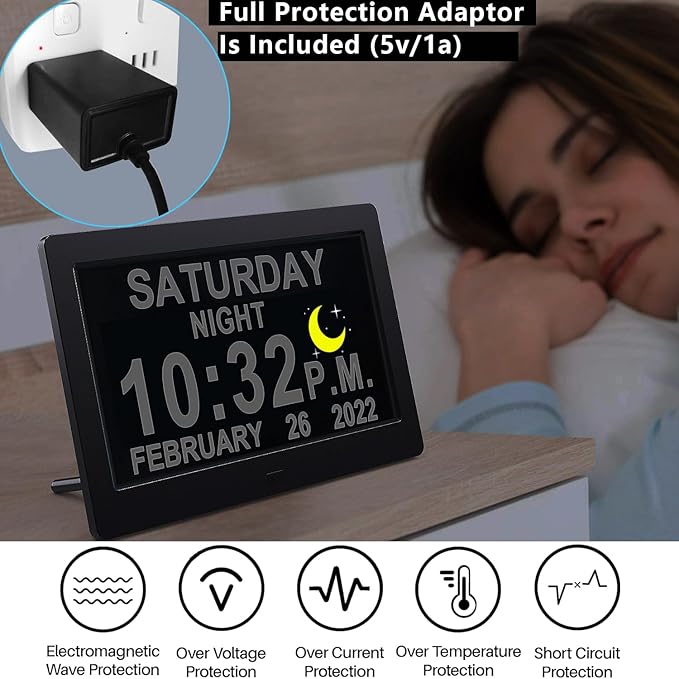 Upgraded 11.5" Large Clock with Voice Talking Date and Time, 27 Alarms Custom Reminders, Sleep Trainer, Large Number, Auto DST, 10 Levels Night Dimmer, Digital Calendar Clock for Elderly, with Remote