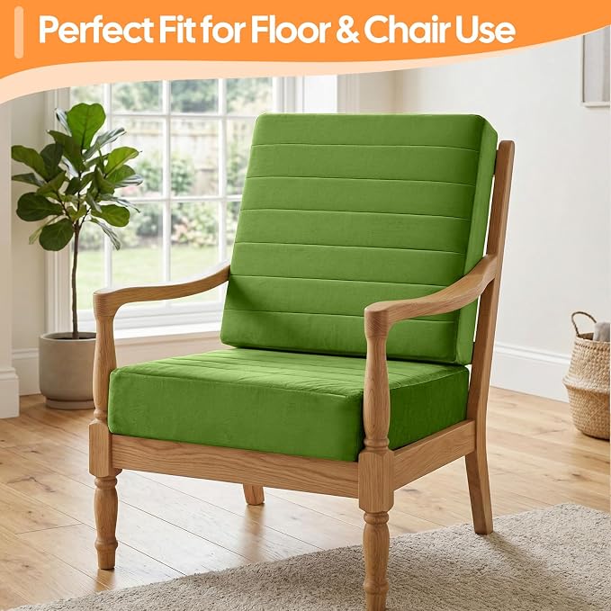 MeMoreCool Square Floor Pillow Seating for Adults Kids, Large Meditation Cushion Floor Pillow with Thick Foam & Soft Tufted Cover, Washable Big Pillow Seat Floor Cushion for Sitting Yoga 22" Green