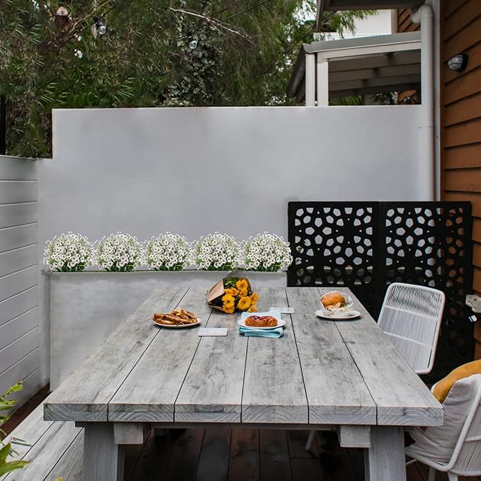 LikSoor 21 Bundles Artificial Outdoor UV Resistant Flowers No Fade Fake Outside Flowers Plastic Greenery Faux Shrubs Garden Porch Window Box Home Decoration (White)