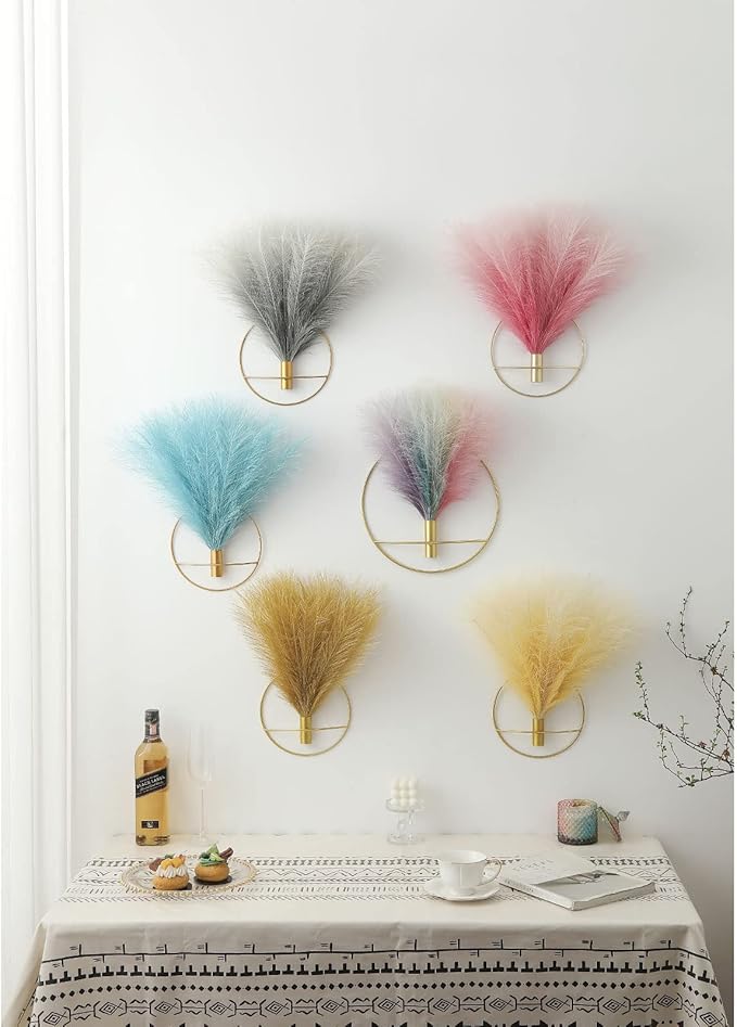 Pretty Jolly Boho Wall Decor - Hanging Artificial Pampas Display for Living Room, Bedroom, Bathroom, Dining Room - Wall-Mounted Metal Plant Art, 2 Pack Gold
