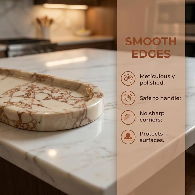 OOBOOB Oval Natural Marble Bathroom Tray for Decor Countertop, Marble Vanity Tray for Candles Perfume, Jewelry, Cosmetics, Elegant Vanity Organizer for Jewelry, Perfume