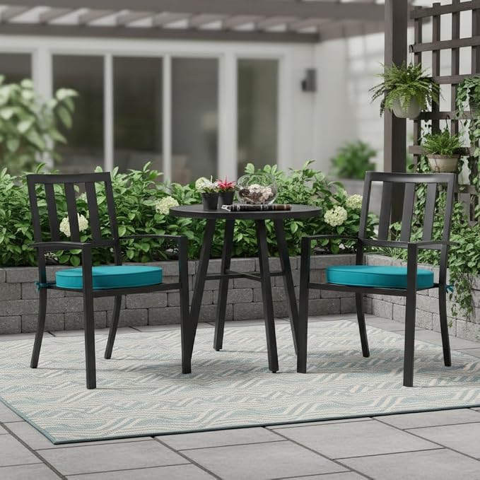 Set of 2 Outdoor 18 inch Round Patio Dining Chair Pads – Comfortable Fiber-Filled Seat Cushions with Ties, Reversible Polyester Fabric, Peacock